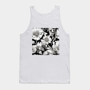 Bees Amidst Flowers Pen And Ink Engraving Tank Top